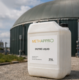 Bidon d'enzymes Methappro 25 L devant le méthaniseur